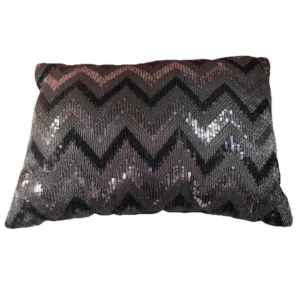 Oblong Sequined Throw Pillow Black & Silver Pillow Sequins 11 X 15